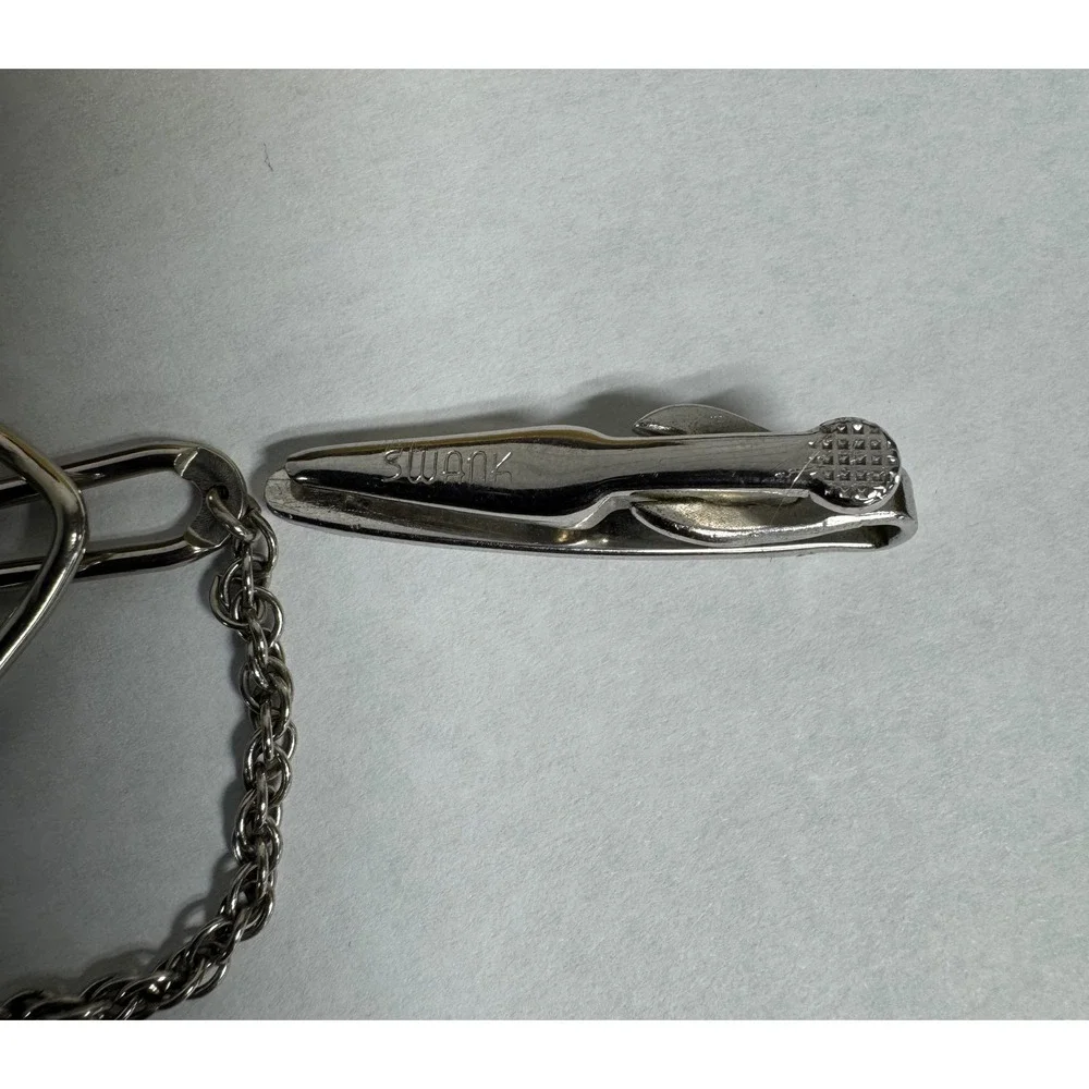 Vintage Swank Cufflinks and Tie Clip Set Blue Gold Silver Tone Mid Century Mens